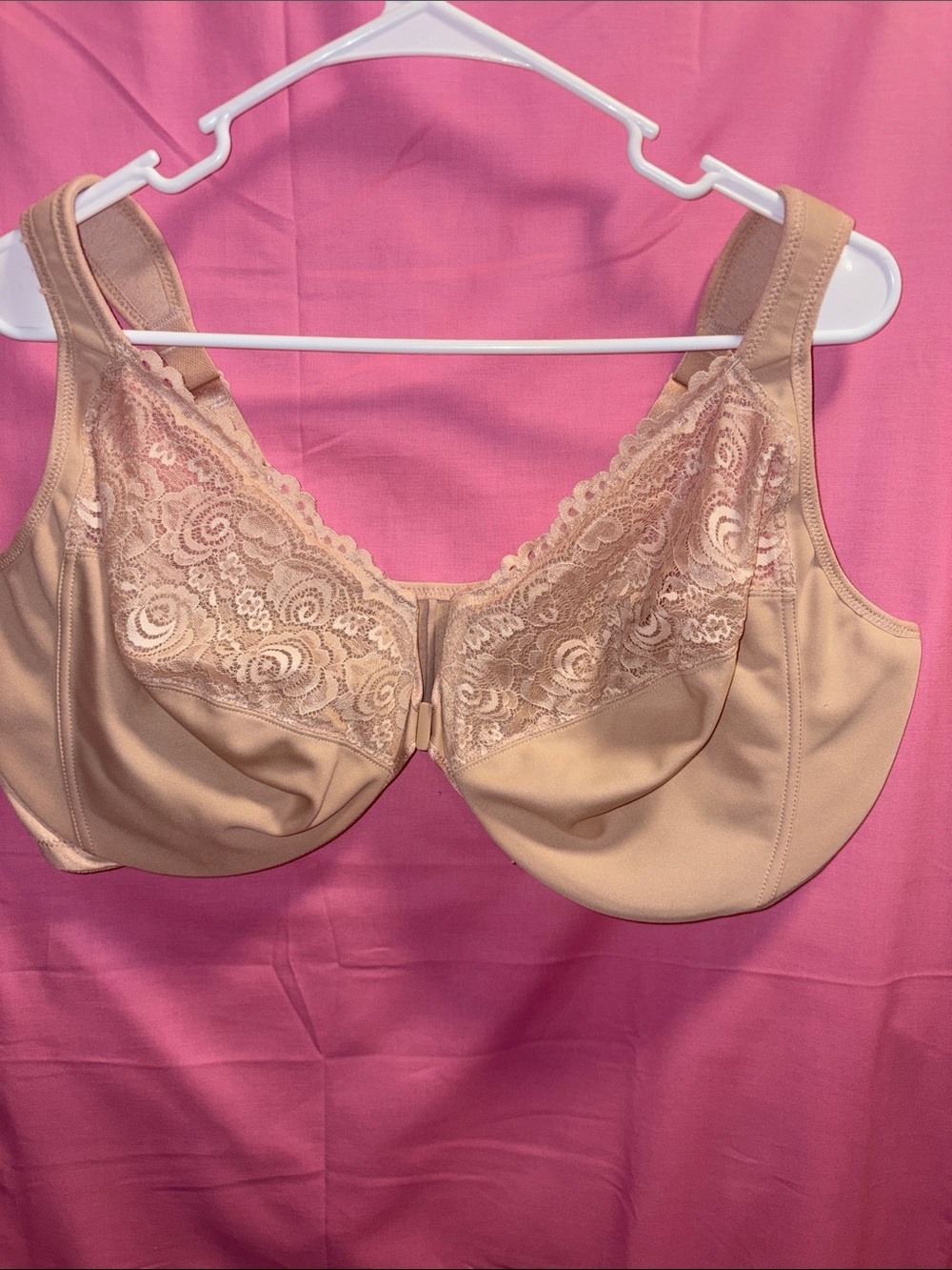 Glamorise Beige Lace-Trim Full Support Bra